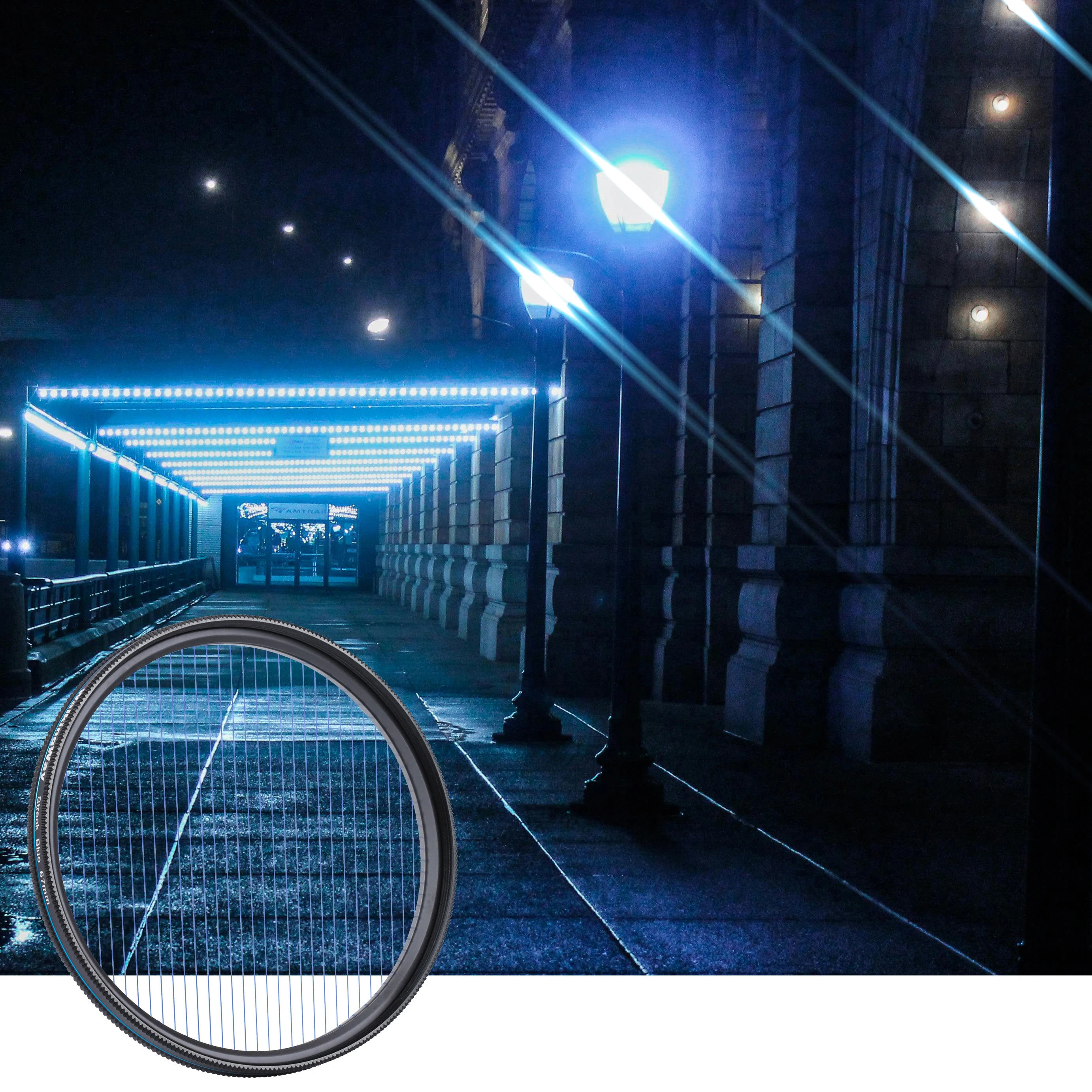 77MM Blue Streak Filter - Variable Rotating Anamorphic Style Lens Filter For Photography