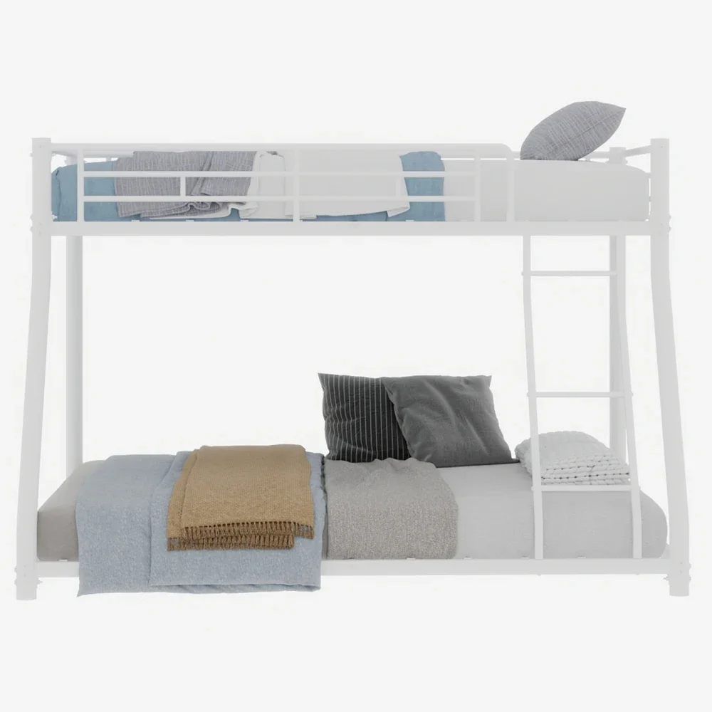 90 x 190 cm großes Etagenbett aus Metall, Bettrahmen, Twin-Over-Etagenbett mit Leiter und Ganzkörperbalkon für junge Erwachsene, geräuschfrei – Detail 18