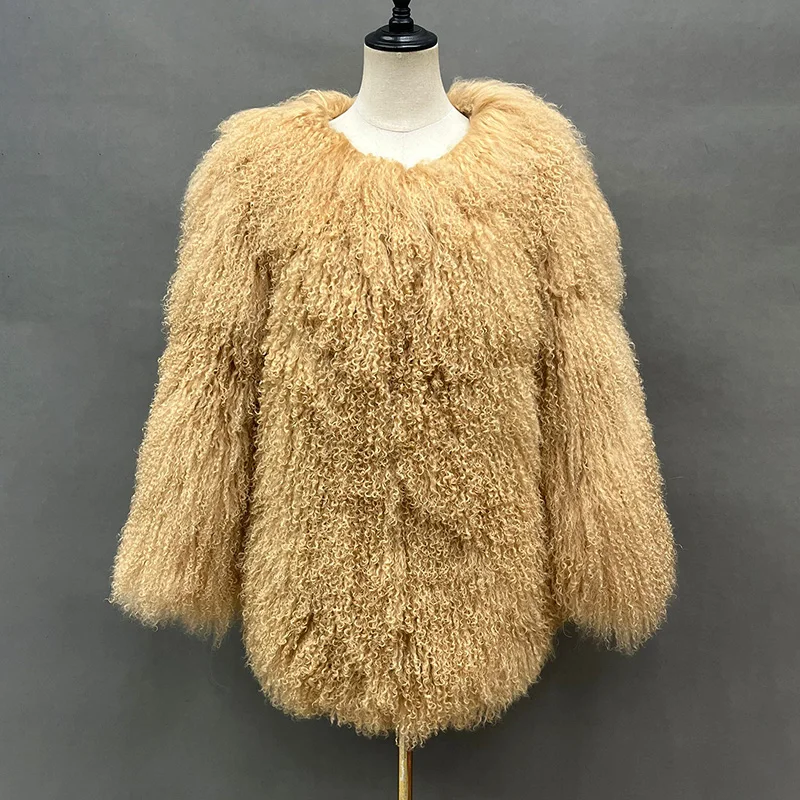 

Winter Lady Luxury Mongolian Sheep Fur Coats Thick Warm Jacket Curly Flurry Lamb Fur Coats Women S6456