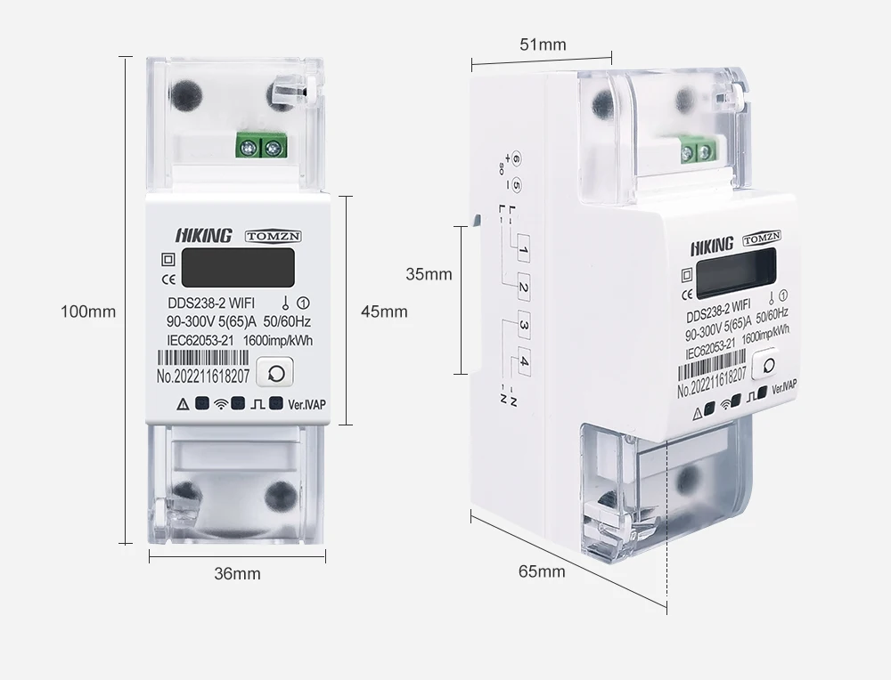 Single Phase 65A Din Rail WIFI Smart Energy Meter timer Power Consumption Monito