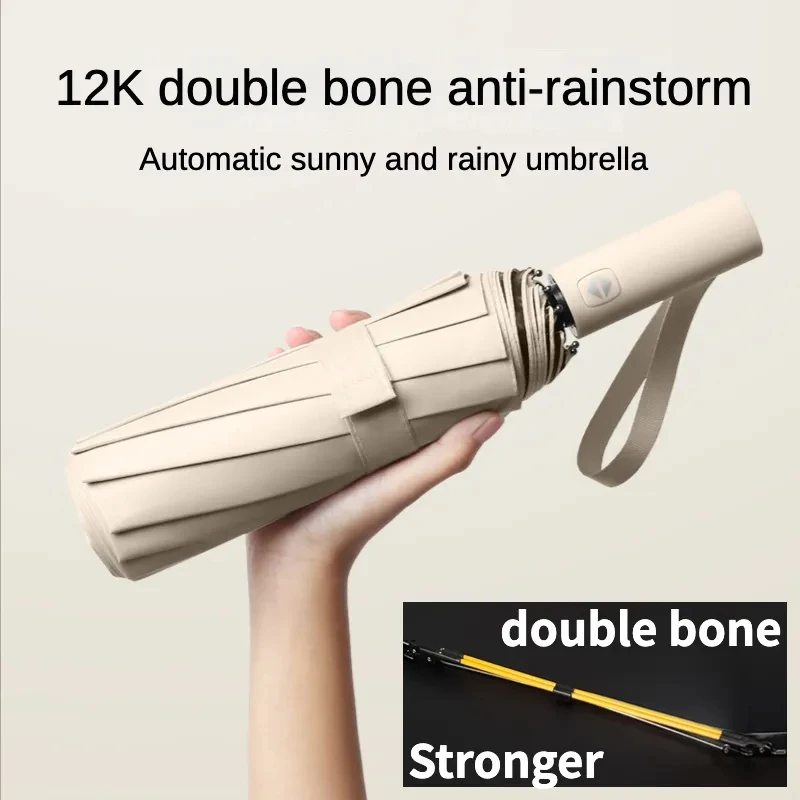 

Reinforced Windproof Strong Full Automatic Umbrella Men Women Folding 12 Double Bone Stormproof Sunproof UV Sun Shade Umbrellas