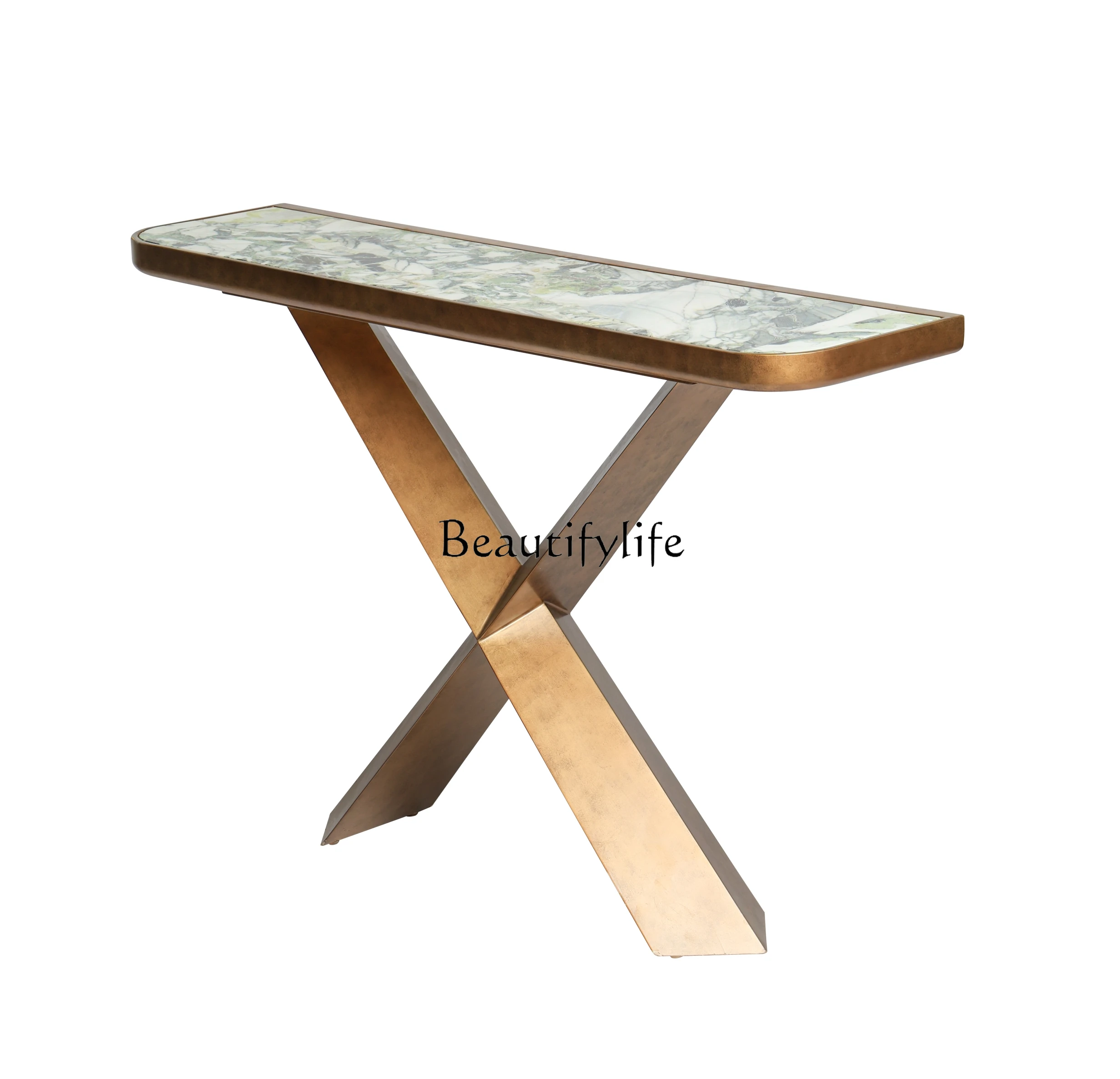 

Natural Cold Emerald Marble Solid Wood Porch Guest Table Hallway Corridor Side Table