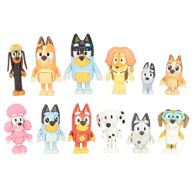 Cartoon 12Pcs Bluey family Bingo Figurines Toy Figures Movable Joints ...