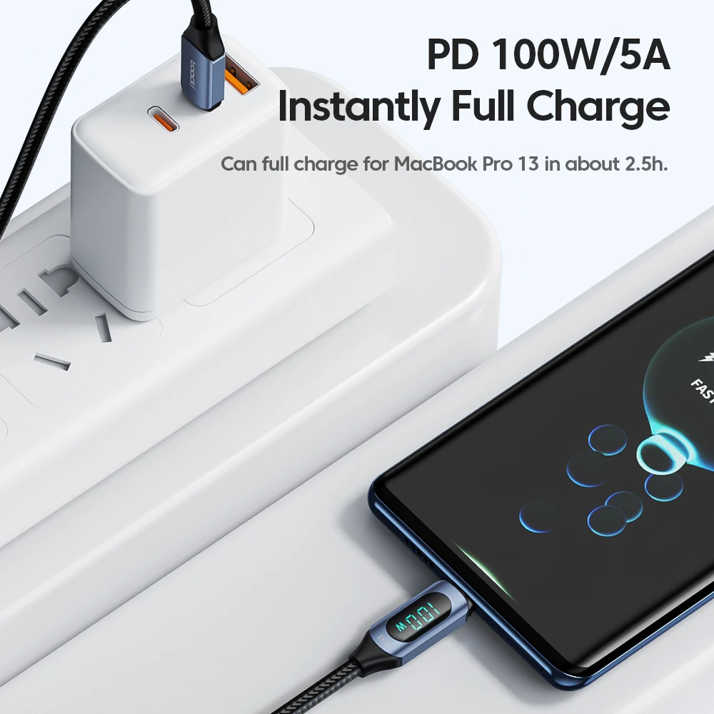 Ultra-Fast 100W PD USB-C to USB-C Display Charging Cable