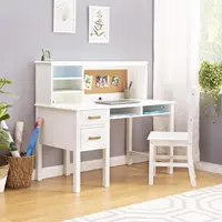 Kids Wooden Desk & Chair Set with Hutch Storage Shelves Drawers Corkboard Study Workstation for Bedroom, Customized