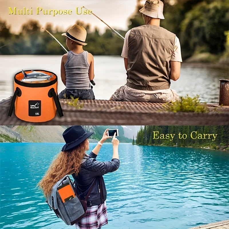 Tragbarer zusammenklappbarer Eimer, Wasseraufbewahrungstasche mit Riemen, multifunktionaler faltbarer Wasserbehälter, Angeleimer, Outdoor-Camping – Detail 1