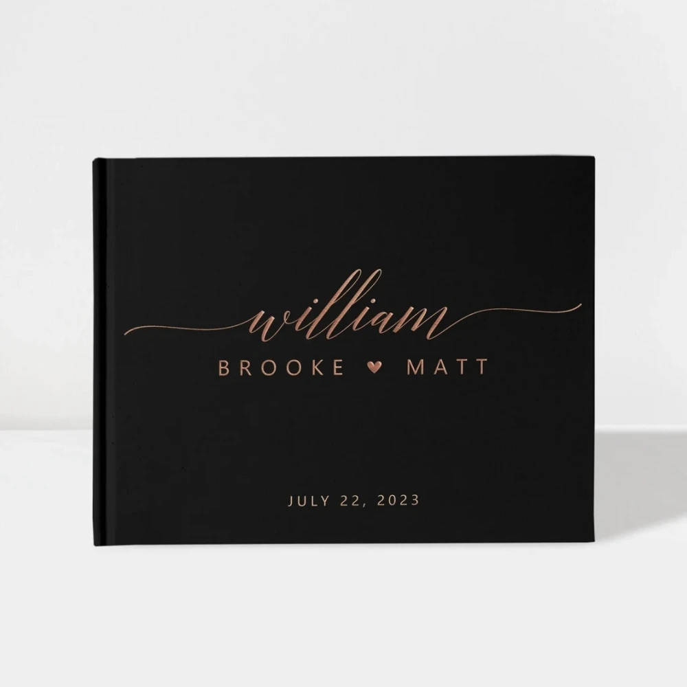 

Wedding Guest Book Modern | Black and Rose Gold | 50 Sheets of Paper | Color Choices Available | Design: GB005