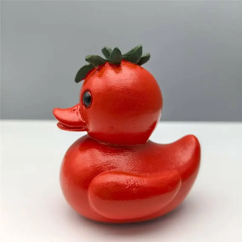 정원 테마 데스크탑 조각상, 기발한 토마토 오리 장식, 3D 레진 오리 피규어, 참신한 아이템