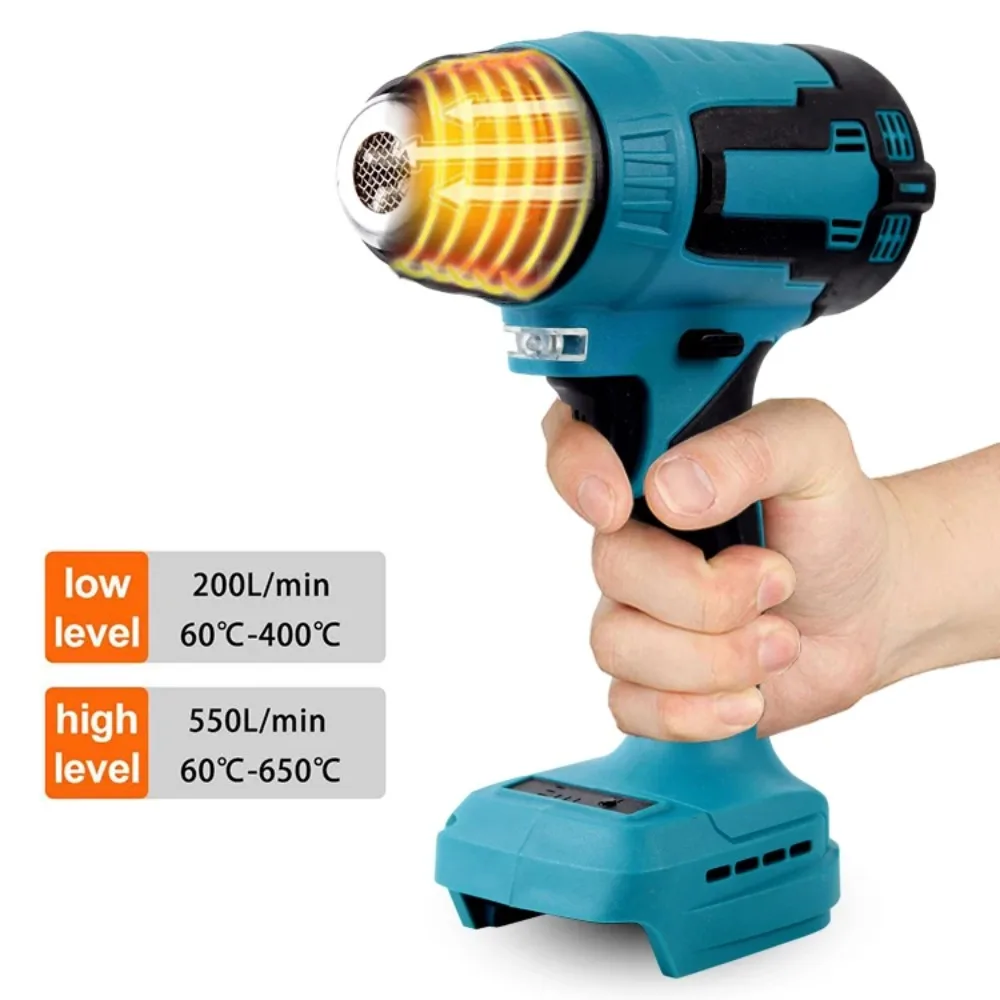 21V Electric Heat Gun Rechargeable Cordless Handheld Hot Air Gun with 3 Nozzles Industrial Home Hair Dryer for Makita Battery