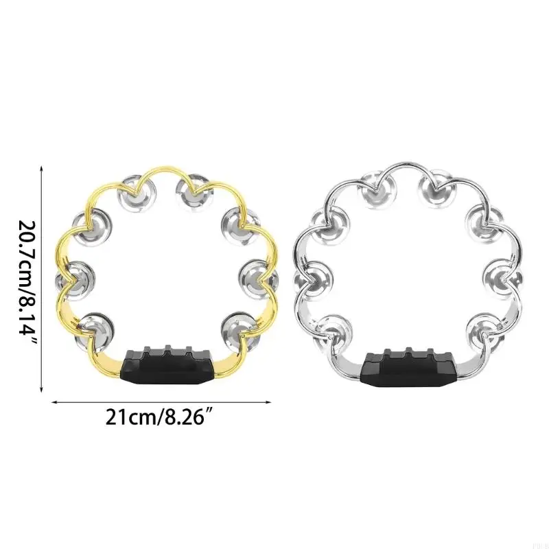 P0UB Double Row Tambourine Flower Form Musical Tambourine Metal Bells Handheld Party Percussion Drum Instruments