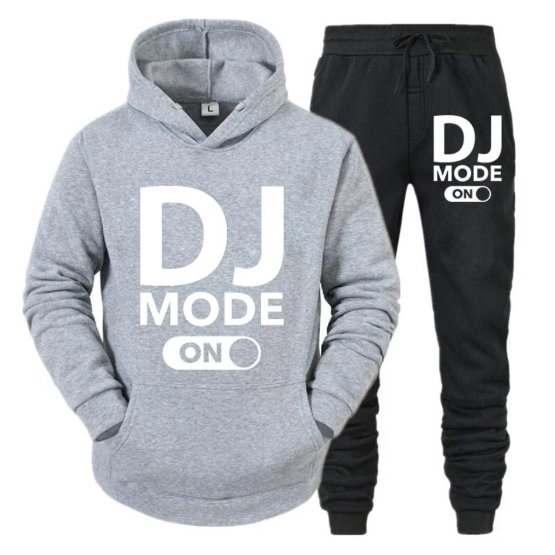 thumbnail image 1 of Conjunto de 2 piezas de sudadera y pantalones con diseño de DJ MODE ON para hombre, ropa de calle de manga larga a la moda de hip hop 2024, sudaderas unisex, ropa deportiva, 1 of 4