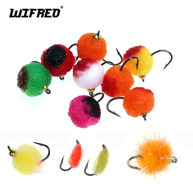 WIFREO 12pcs Brass Beadhead Trout Egg Fly Crystal glo Ball Bug