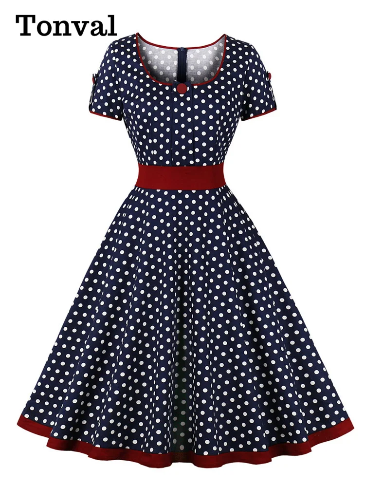 Tonval 95% Cotton Square Neck 50s Pinup Robe Polka Dot Vintage Dress Women High Waist A-Line Elegant Clothes Midi Dresses - AliExpress 200000345 Tonval 95% Cotton Square Neck 50s Pinup Robe Polka Dot Vintage Dress Women High Waist A-Line Elegant Clothes Midi Dresses - AliExpress 200000345