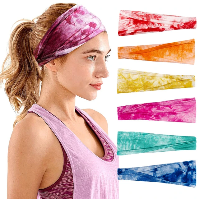 No Slip Elastic Tie Dye Sports Headbands - 5 Pack