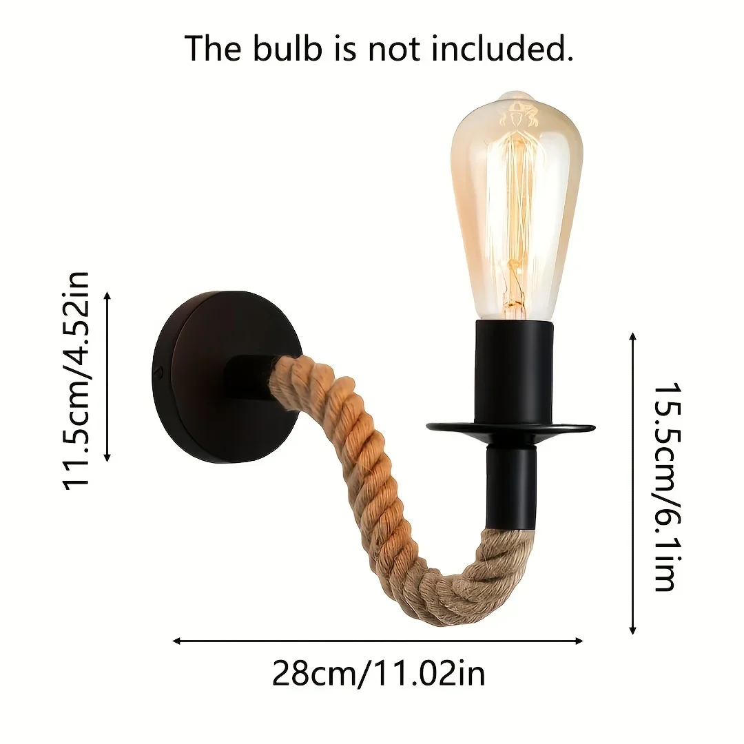Wall Sconce Vintage Hemp Rope Wall Lamp Wood Wall Lamp E27 Indoor Loft Outdoor Wall Industrial Lamp Wall Lights (No Bulb)