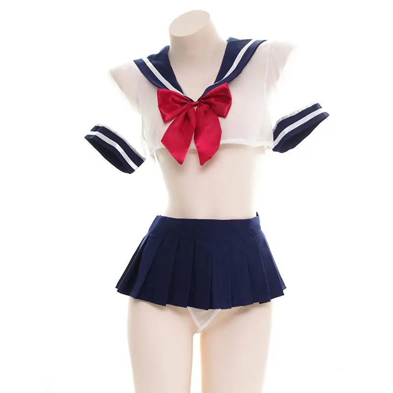 Women Sexy Cosplay Lingerie Set Plus Size School Girl Erotic Costume Sex Miniskirt Outfit See Through Short Top Kawaii Lingerie