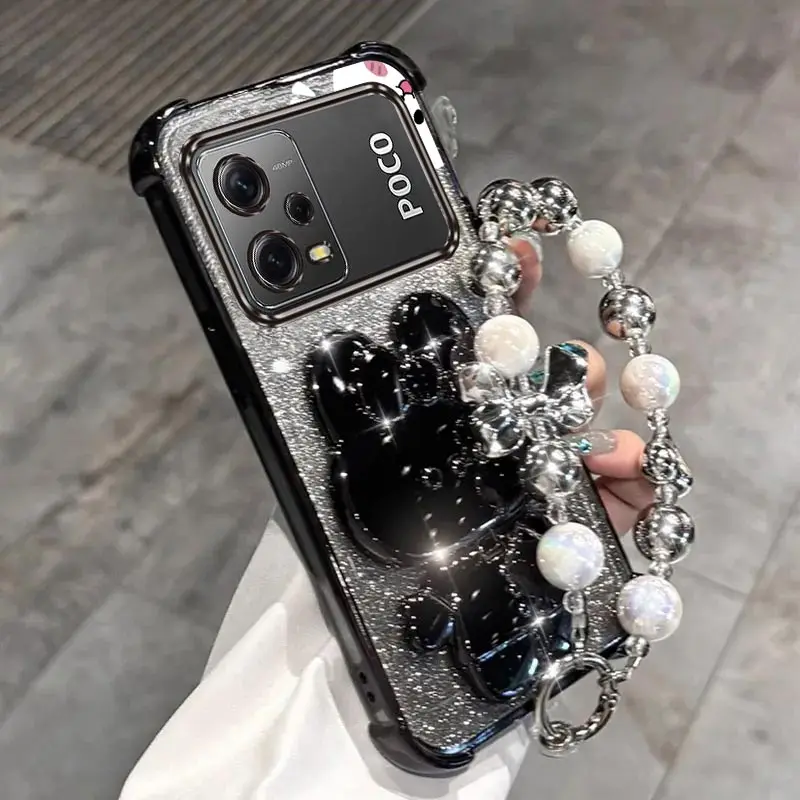 Glitter Mirror Rabbit Phone Holder Case with Anti-Knock Stand and Airbag Protection