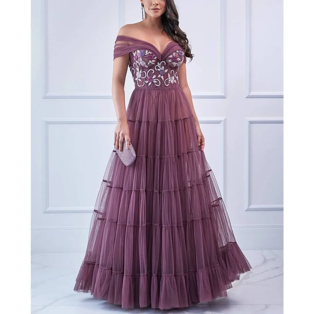 

prom dresses sexy v-neck a-line floor-length tulle appliques prom dress bare back cheap prom gown robe de soiree party dress