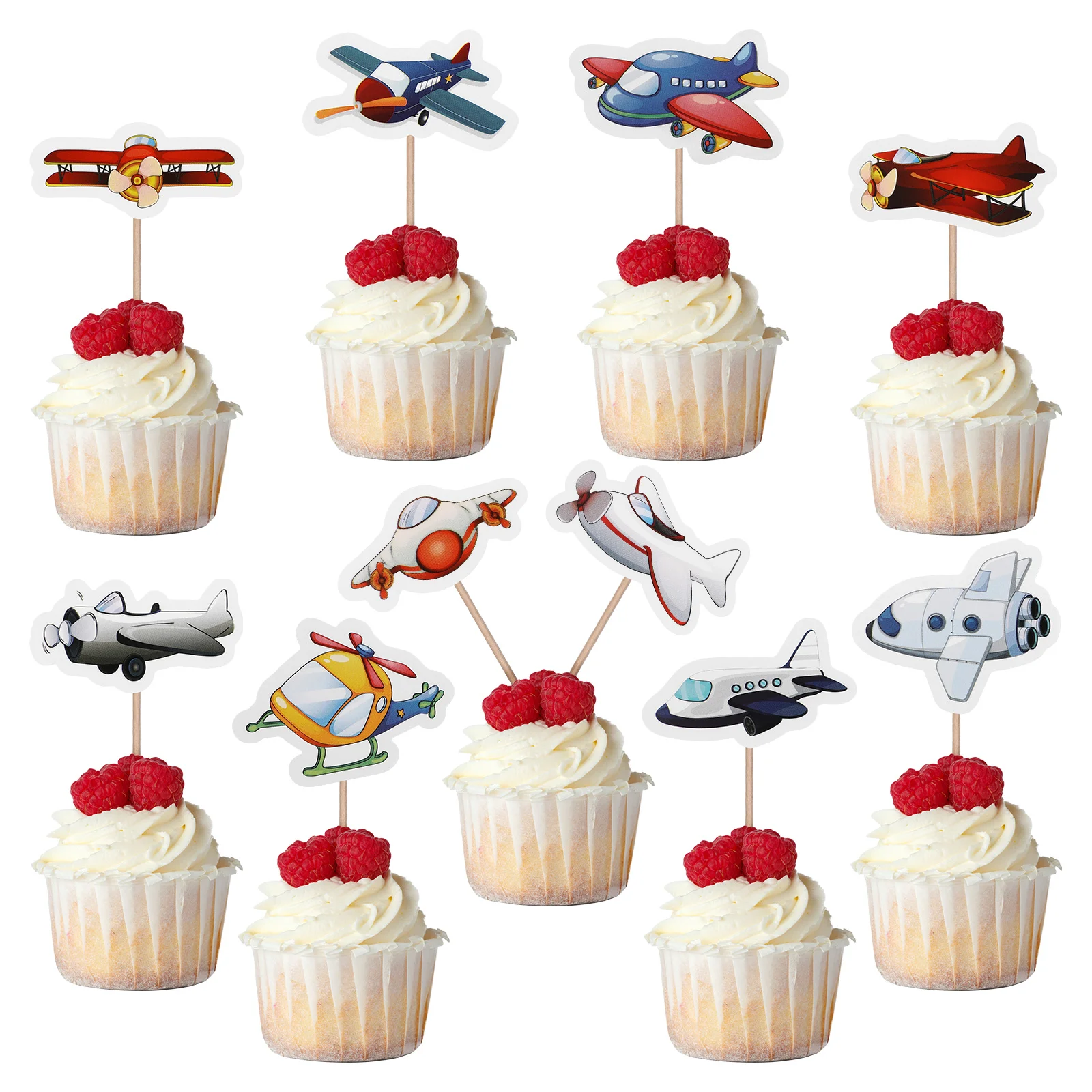 Plane Theme Birthday Decorations Cake Cupcake Picks Toy Set Toppers Airplane Wooden Child 10 Pcs