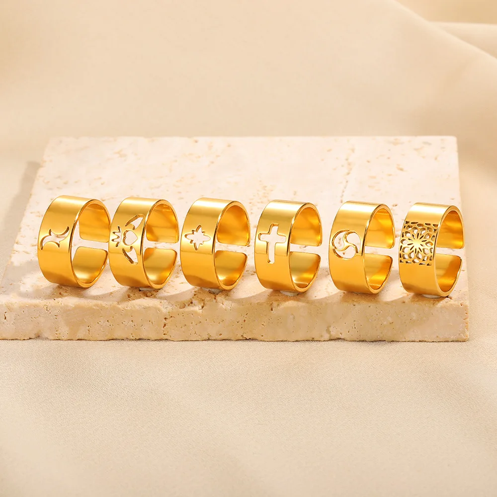 No Brand Available Multi-element Rings Stainless Steel Geometric Opening Ring
