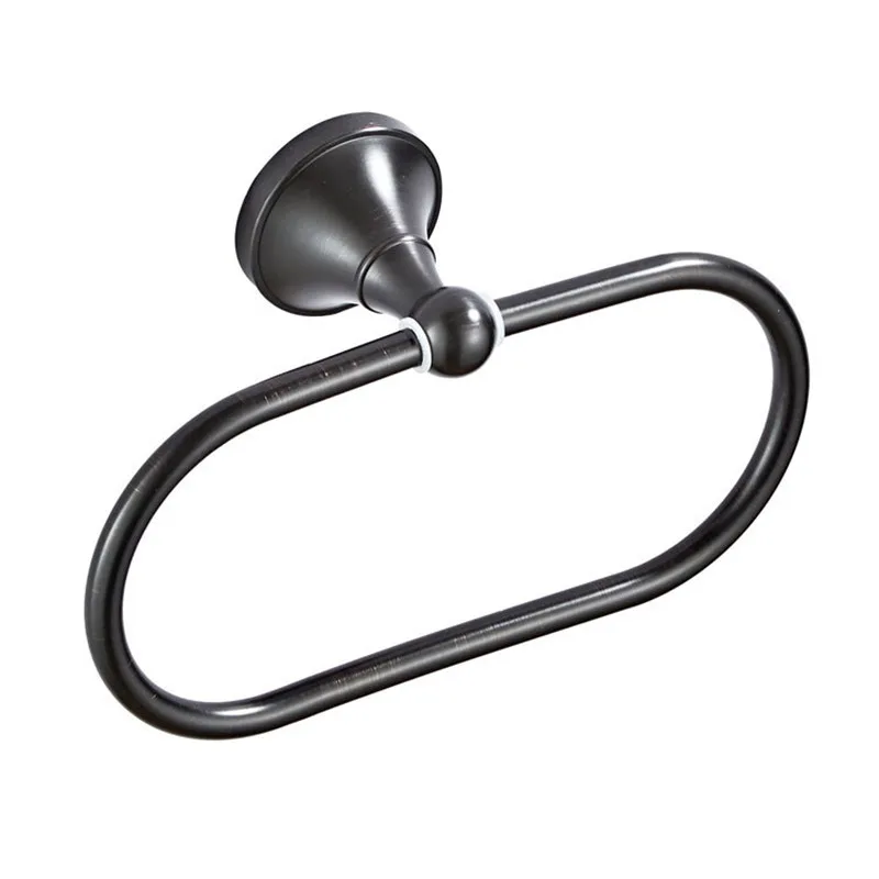 New black Antique Brass Towel Holder Bathroom Wall Mounted Round Towel Rings Rack Kitchen Storage Accessories Shelf