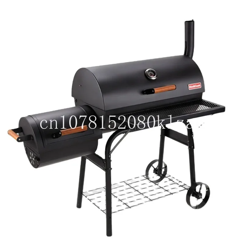 

Outdoor Heavy Duty Smoker Barbecue Grill RTS Large Trolley Barrel Smokeless Charcoal Pellet BBQ Grill with Offset Smoker