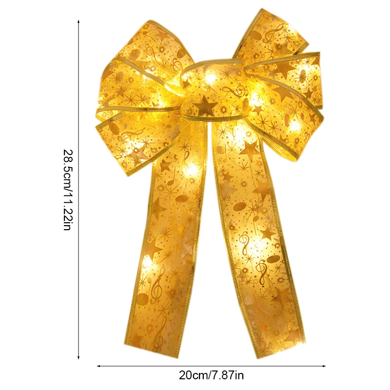 Xmas Tree LED Light Bow Ribbon Christmas Decorations For Home Tree Topper Hanging Ornament 2025 New Year Party DIY Gifts Craft