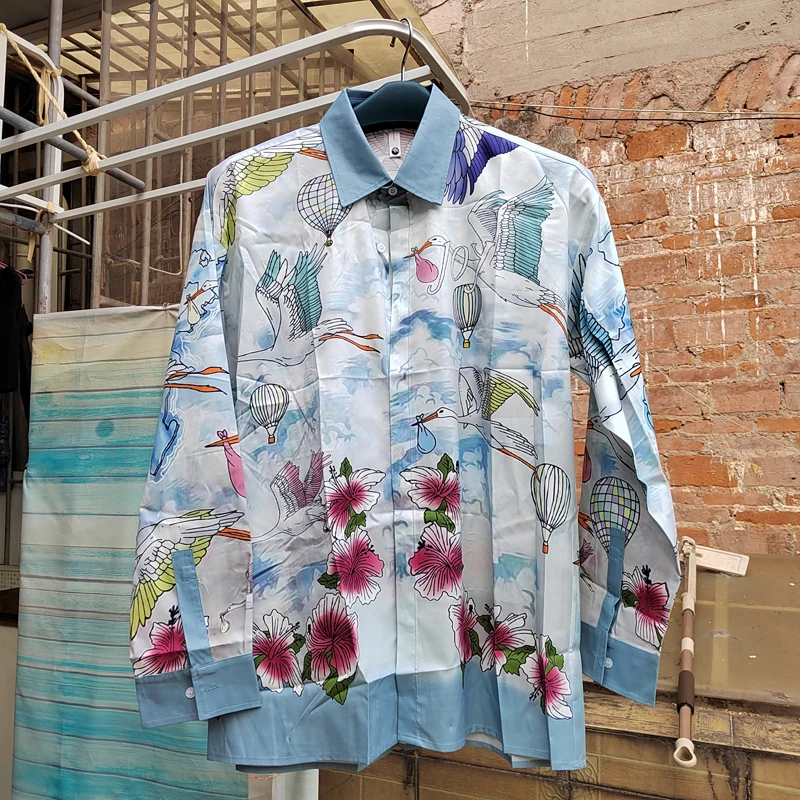 

Real Photos Casablanca Shirt Flying Crane Hot Air Balloon Flower Print Long Sleeve Causal Loose Men Women Casa Hawaiian Shirt