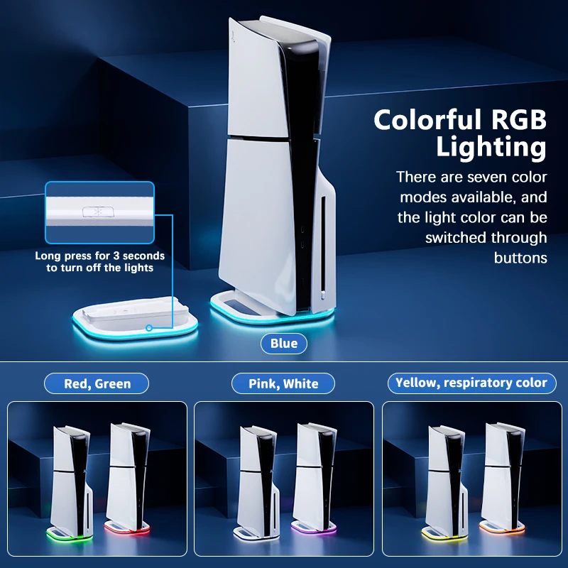 RGB Vertical Stand for Gaming Console with Anti-Slip Pad and 7 LED Light Modes