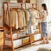 Bamboo Clothes Hanging Garment Rack Heavy Duty Laundry Rack Cloest Storage Shelf 1