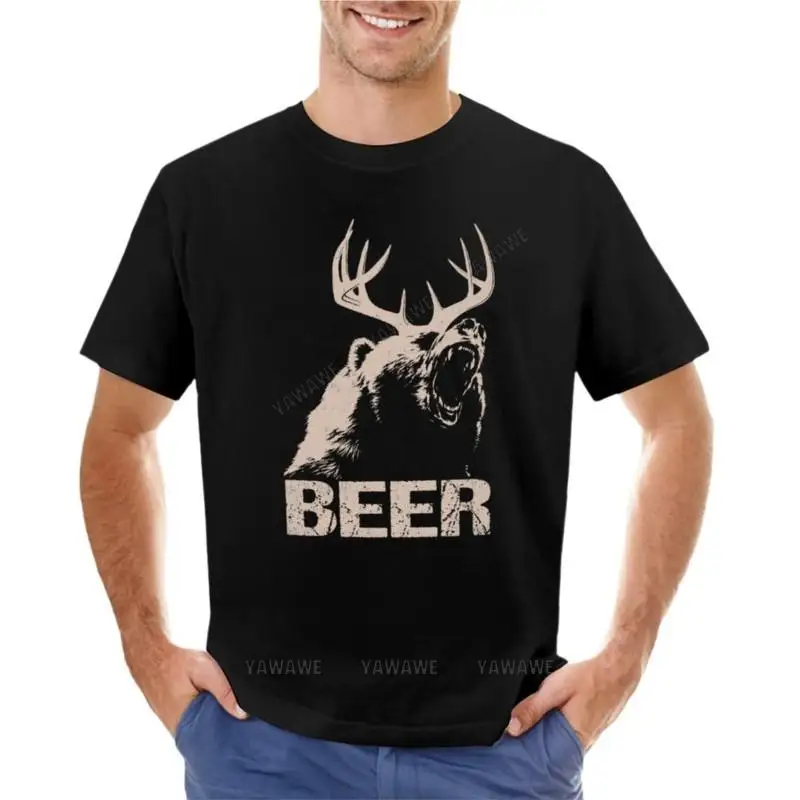 

summer t-shirt for mens Beer Deer Bear T-Shirt sports fan t-shirts hippie clothes Men's clothing cotton boys tops