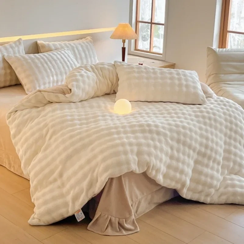 2024 anti-static thickened imitation rabbit velvet kit milk velvet four-piece set of gradual change color bubble velvet bedding 3