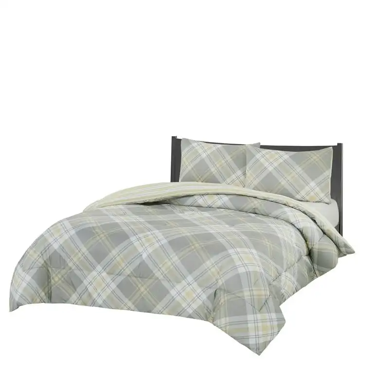 

2-Piece Reversible Microfiber Comforter and Sham Bedding Set - Diagonal Plaid - Tartan Olive/Brown - Size Twin Cute bed sheet Co