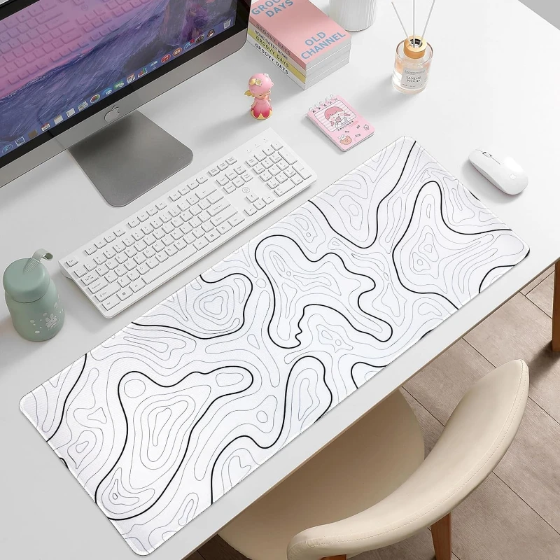 Large gaming mouse pad for desk white topographic mouse pad for gaming office pads keyboard desk computer mouse pad