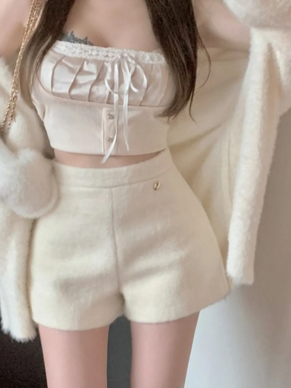 Korean Sle Soft Plu Straight Leg Casual Pants Women's Winter High Waist Slim A-Line orts Small Stature White Hot Pants