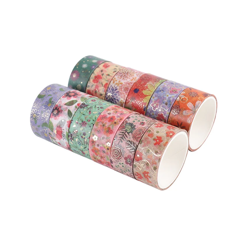 Gold Foil Japanese Retro Washi Tape - Set of 6 - Flower and Bird