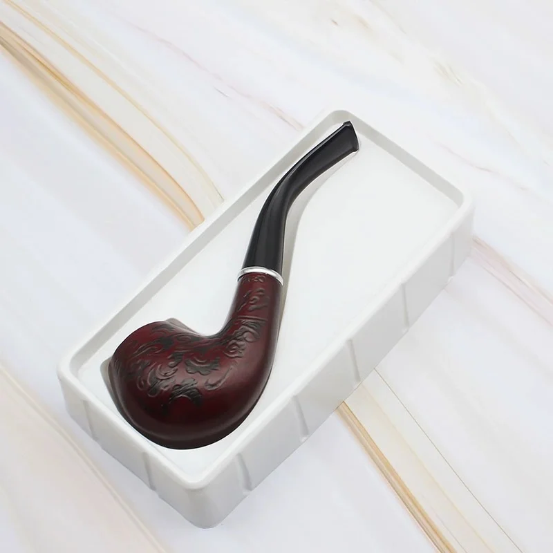 Handmade 14.4cm classic retro fashionable curved wooden smoking tube with beautiful carved patterns smoking tobacco hay tube