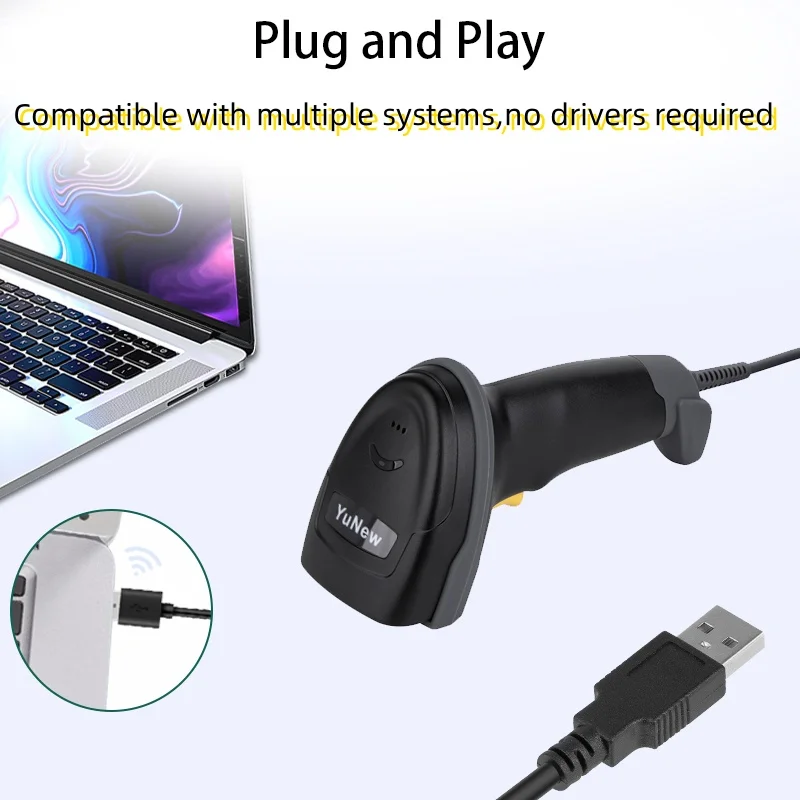 YuNew 2D Wired scanner Scanner Plug and Play High-speed Read 1D2D Qr code on Paper Product or screen for Inventory Library