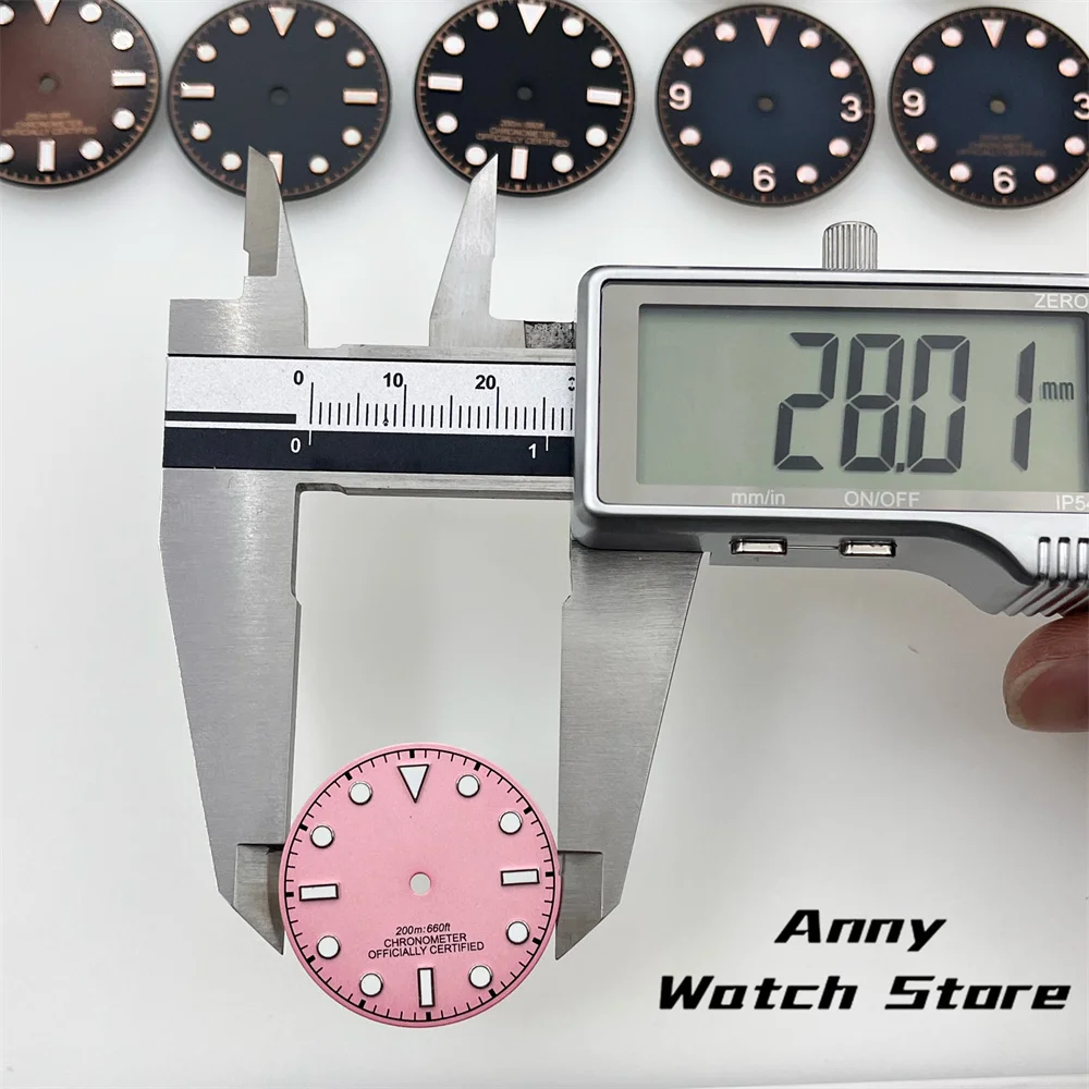 Vintage 29mm Watch Dial with Black, Brown, and Dark Blue Design Featuring Rose Gold Edging and Green Luminous Markers