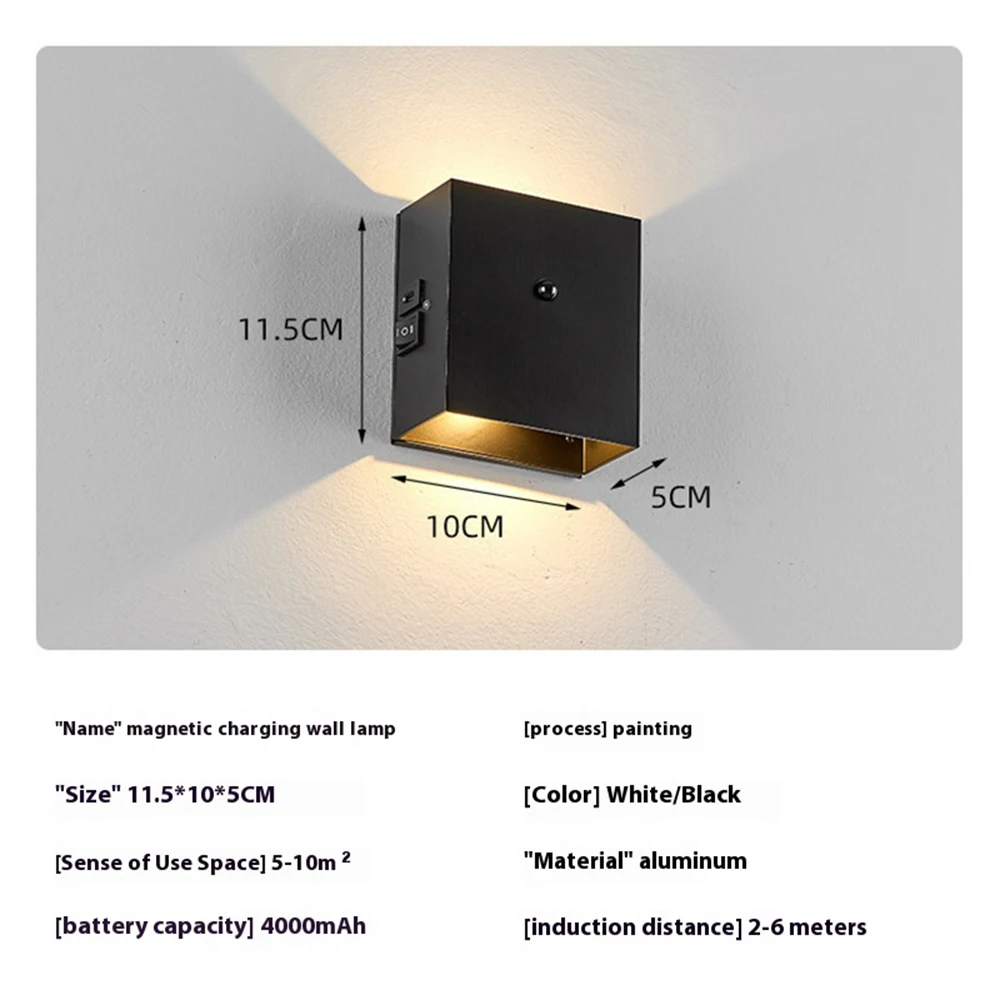 4000mAh Modern Simplicity LED Wall Lamp Mount Lamp Up Down Cube Outdoor Fixtures Decor Indoor Bedroom Rechargeable Sensor Light