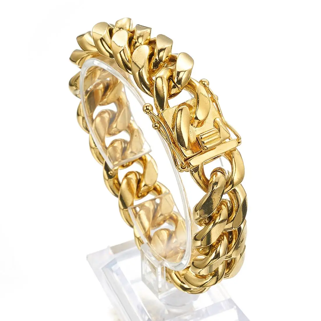 8/10/12/14/16/18mm Gold Color/Rose Gond Stainless Steel Curb Cuban Link Chain Bracelet Bangle Jewelry 7-11inch for Men Women - Image 3