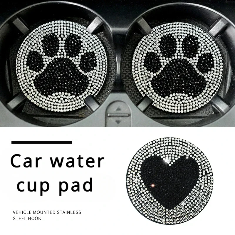 Cute Bling Car Cup Holder Coaster Mat with Rhinestone for Women Girl Universal Anti Slip Automotive Interior Accessories