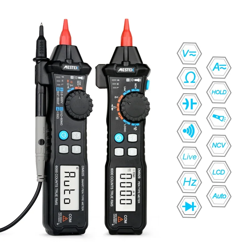 

MESTEK Digital Multimeter 6000 Counts Pocket Pen Style Auto Range/Smart Multimeter NCV Detection DC/AC Voltage multimeter
