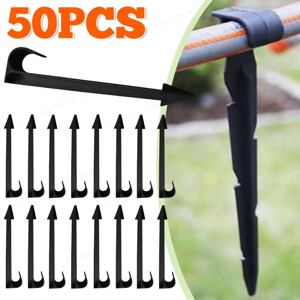 50PCS 16mm Garden Irrigation Hose Anchors C-Type Ground Stakes For Plant PE Pipe Drip Irrigation Hose Tube Holder Greenhouse Ten