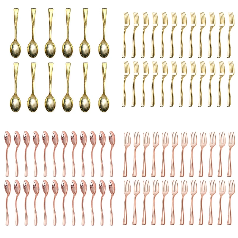24pcs Plastic Disposable Spoons Golden Mini Spoon Set Plastic Imitate Metal Flatware For Barbecue Party Picnic Kitchenware