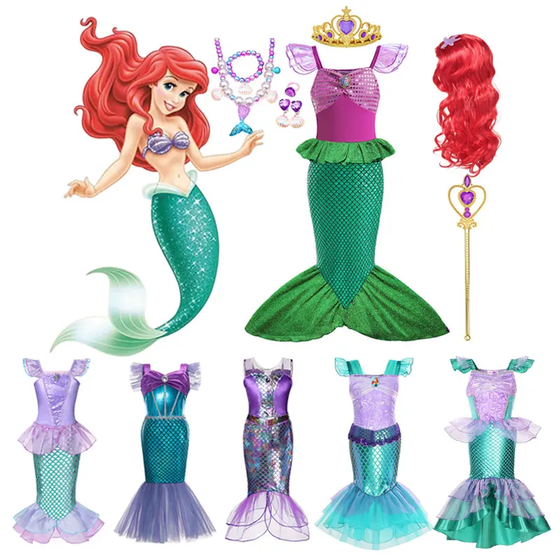 thumbnail image 2 of Disney-vestido de la Sirenita Ariel para niña, conjunto de disfraz de sirena, ropa de fiesta de cumpleaños y Carnaval, 2 of 5