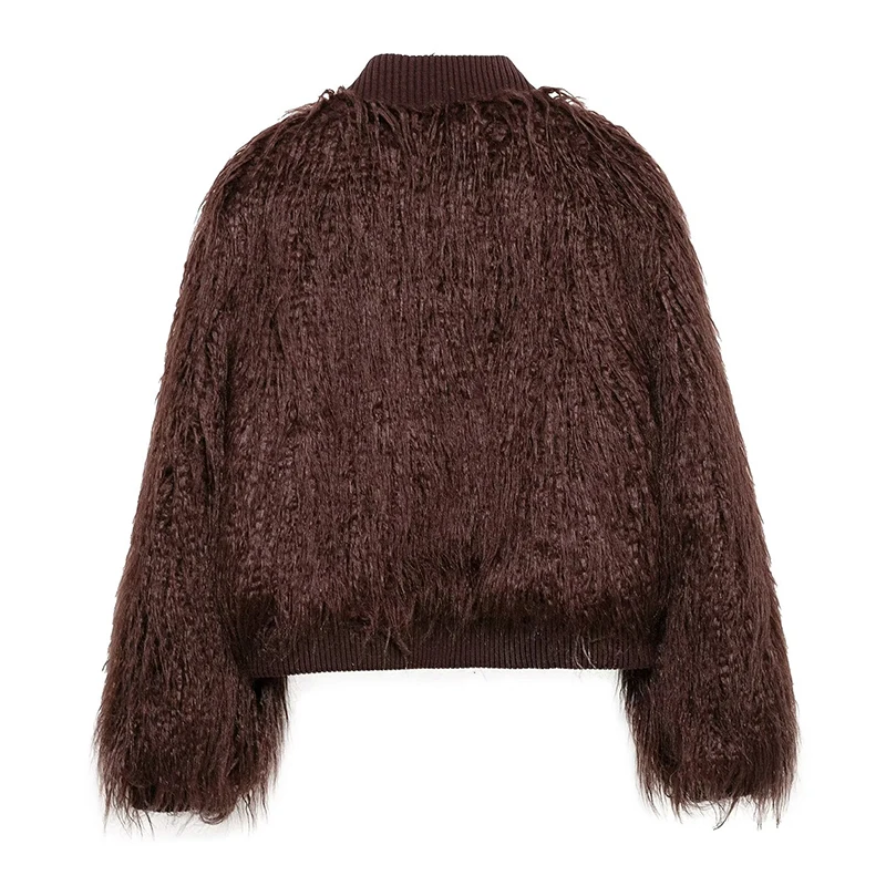Fashion Burgundy Fur Coats Women Warm Thick O-neck Long Sleeve Loose Jackets Female 2025 Autumn Winter Party Outwear