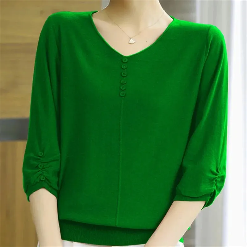 

Новинка лета 2022 для мам среднего возраста свободный легкий тонкий модный вязаный пуловер Дикий Тонкий с рукавом три четверти модный топ Miss