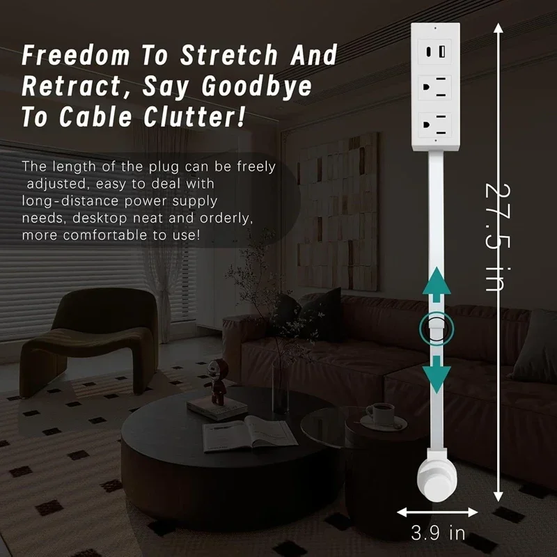 Eu Electrical Wall Plug Rotates Electrical Outlet Extender Adjustable Length Power Outlets Extender Power Socket For Nightstand