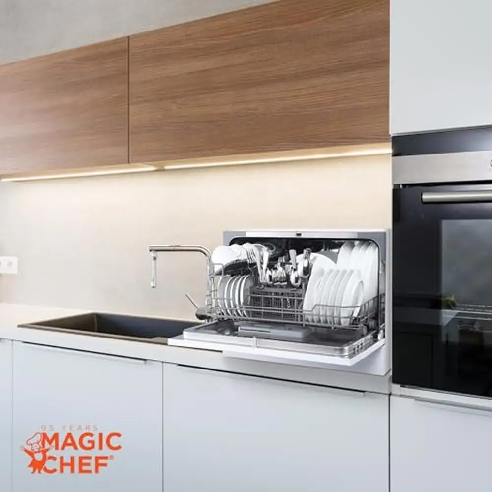 Portable Energy Star Countertop Dishwasher 6 Plate Dish Washer White Stainless Steel Interior Easy Setup Quick Kit with 6 Wash 6